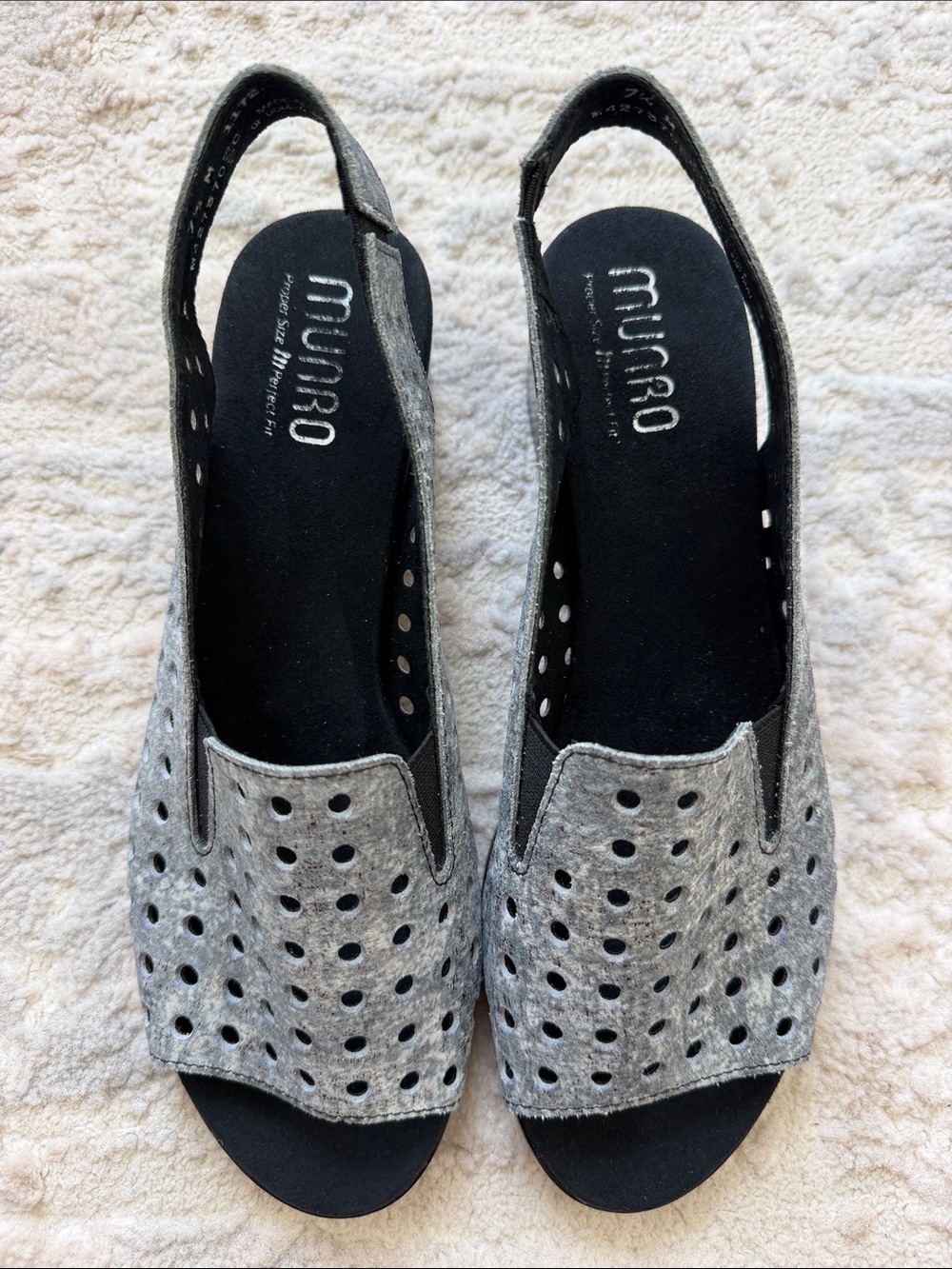 Munro Gray Perforated Slingback Clogs